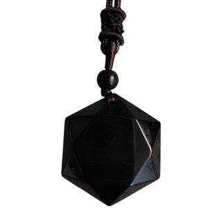 Black Hexagram Obsidian Pendant Necklace